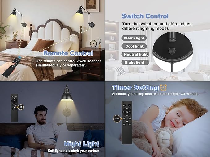 2 Pack Plug in Wall Sconces
