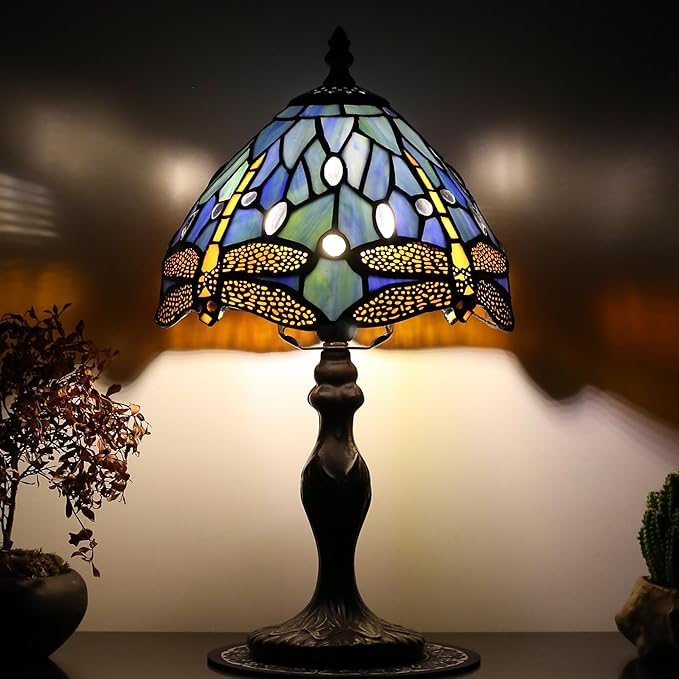Tiffany Style Lamp Stained Glass Table Lamp 8 x 14.5 Mini Accent Light Blue
