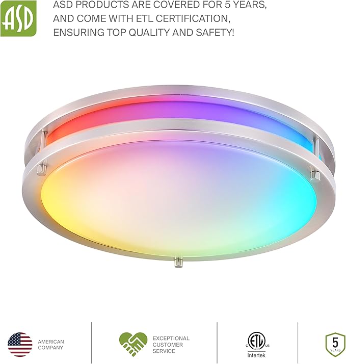 ASD LED 16" Round Flush Mount Lighting, Close to Ceiling Light Fixture | Smart