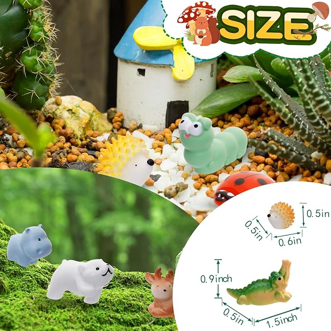 80 Pcs Mini Resin Animals 80 Styles Resin Animals Figurines Bulk for Fairy Garden Miniature Dollhouse Accessories Hide Crafts Decor