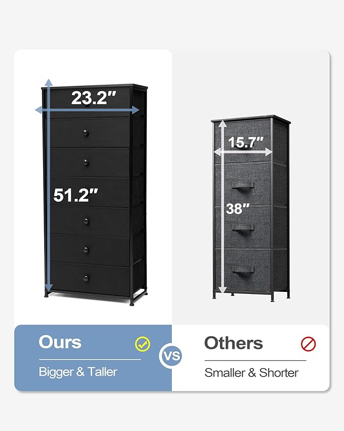 Crestlive Products Tall Dresser, 7-Drawer Wide Fabirc Storage Tower, Chests of Drawers - Vertical Organizer Unit for Bedroom, Hallway, Entryway, Nursery, Wood Top, Closets with Handles (Black)