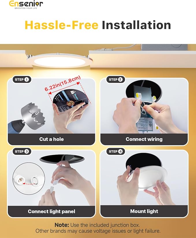 Ensenior 16 Pack 6 Inch LED Recessed Ceiling Light, 6000K Clear White, 1050LM
