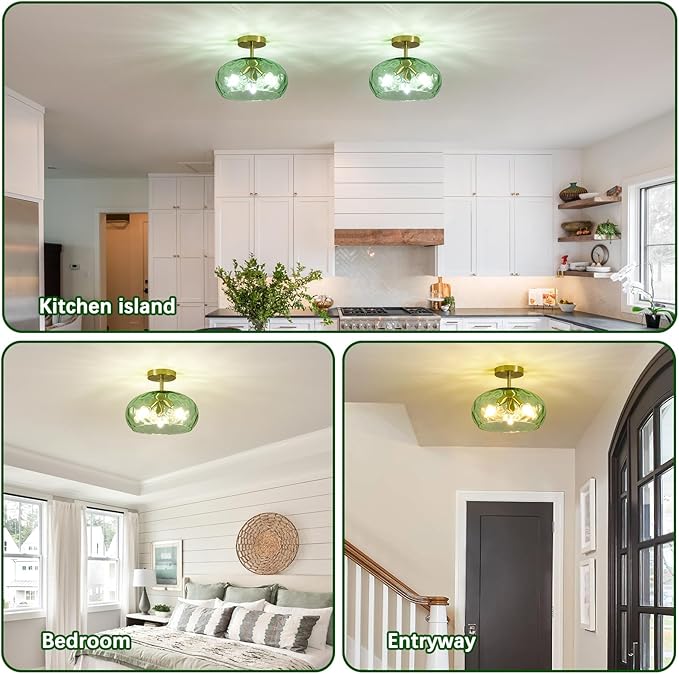 Green Glass Flush Mount Ceiling Light