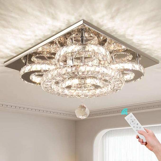 Modern Crystal Chandelier Five Rings LED Crystal Ceiling Light Flush Mount