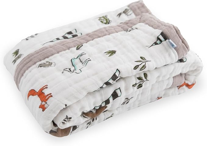 Little Unicorn Newborn Receiving Quilt | Ultra- Soft, Multi-Layered Muslin Fabric | Gift for Newborns & on-The-go (Forest Friends)