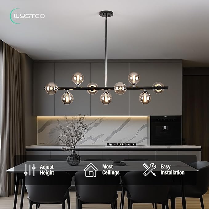 Mid Century Modern Globe Sputnik Chandelier, 9-Light Linear Chandeliers