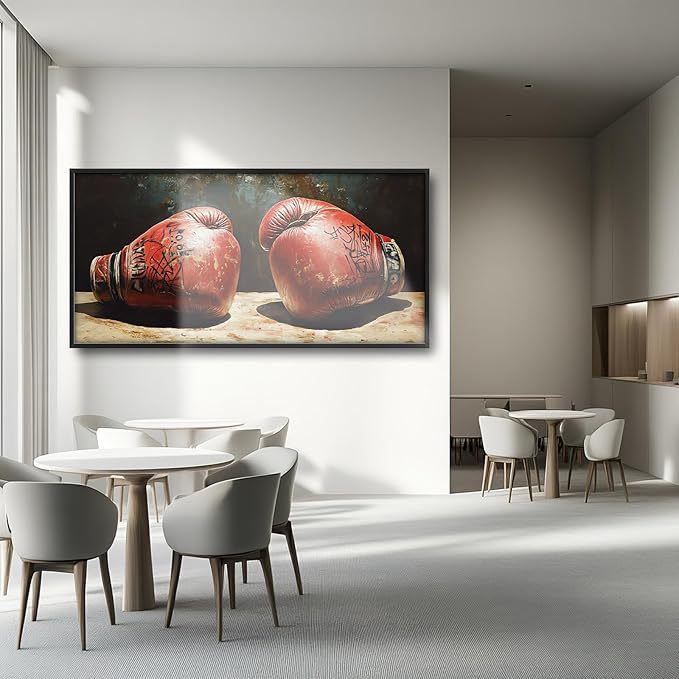 Olivine Sports Wall Art, Boxing Wall Decor, Vintage Boxing Gloves Painting, Graffiti Canvas Prints, Framed Artwork for Bathroom Bedroom Living Room Office Home Decoration 60"x30"