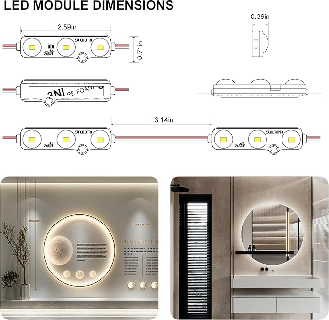 LED Module, Window Mirror Light White100pcs 50 Ft 2835 SMD LED Module