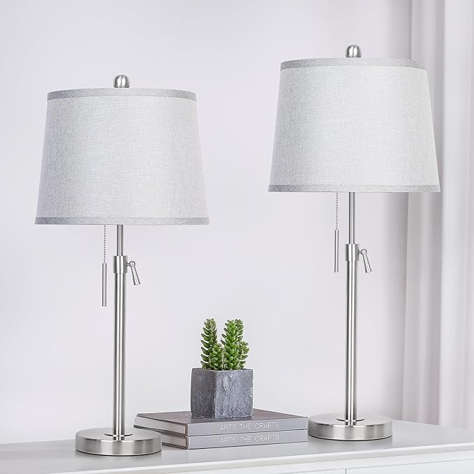Table Lamps Set of 2, Bedside Lamp Silver Tall Table Lamps