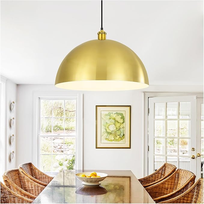 Gold Pendant Light, Elegant Semi-Circular Shade Design, Adjustable Height