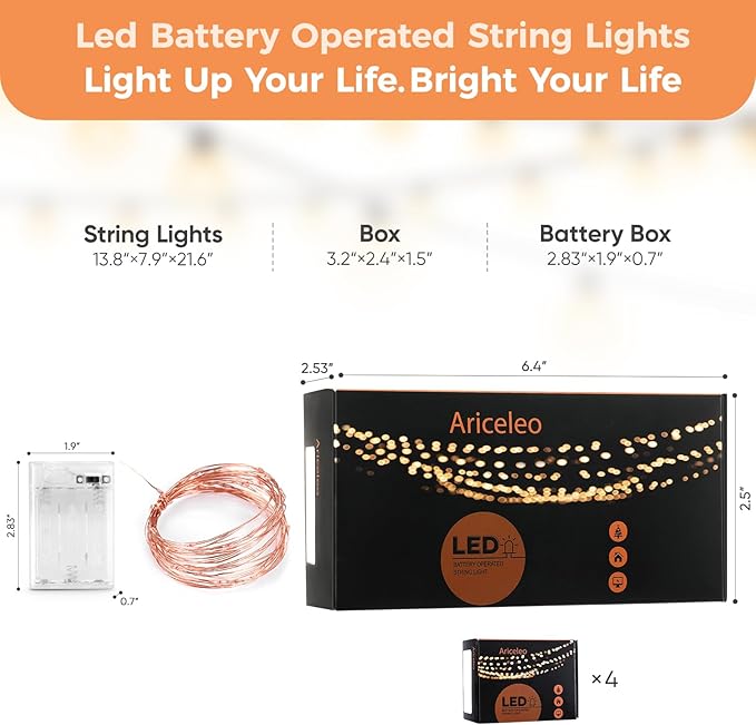 4 Pack 16.4ft Battery Operated String Lights