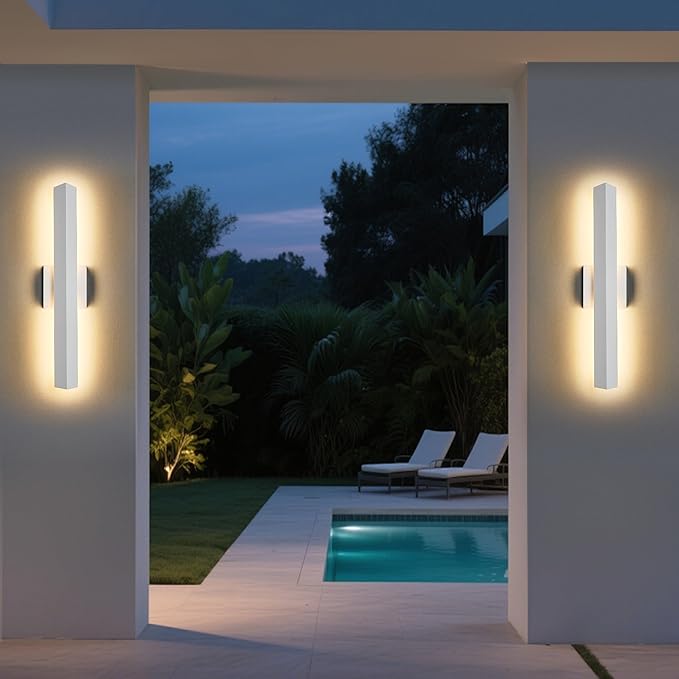 2 Pack LED Outdoor Wall Lights Dimmable, 20W 3000K, 21.9" Modern Textured White