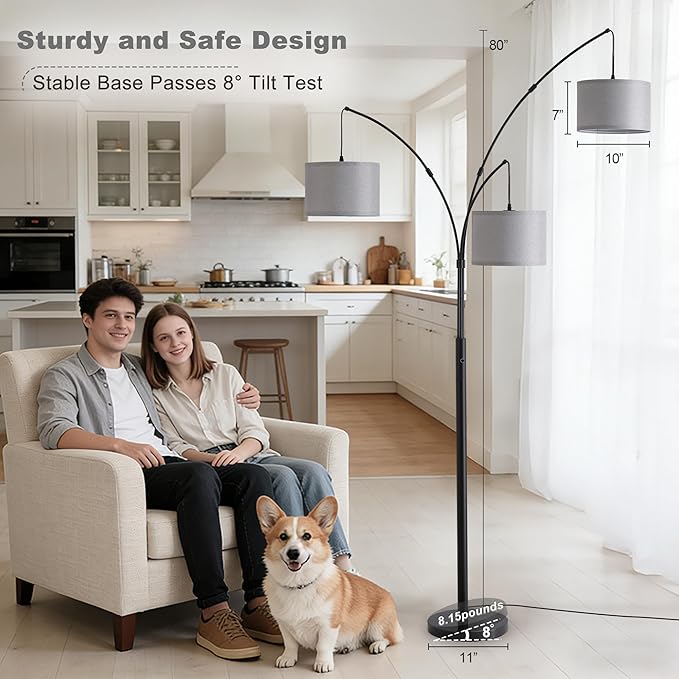 Floor lamp with Remote, 3 Light Arc Floor Lamps