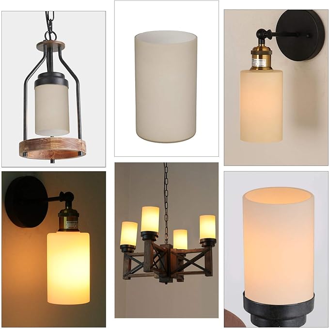 2 Pack Vintage Style Glass Shade, Cylinder Light Fixture Replacement Globe or
