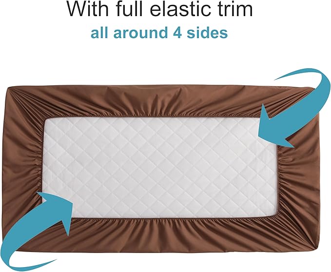NTBAY 2 Pack Waterproof Mini Crib Mattress Protector, Quilted 24"x38" Fitted Mattress Cover - Machine Washable - Soft and Breathable Baby Mattress Pad Sheet for Mini Crib and Baby Playards, Brown
