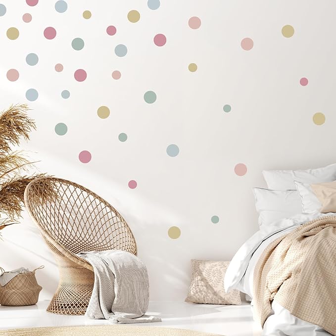 Colorful Polka Dot Wall Decals 36 PCS, Watercolor Dots Wall Sticker for Girls Bedroom Removable Wall Decals Nursery Kids Room Decor (6 Sheets)
