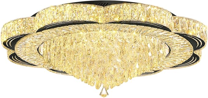 Modern Empire Crystal Chandelier Black 40inches Crystal Raindrop Ceiling Light