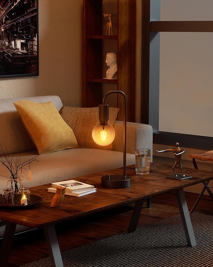 ONEWISH Industrial Table Lamp for Bedroom, Fully Dimmable Modern Bedside Lamps