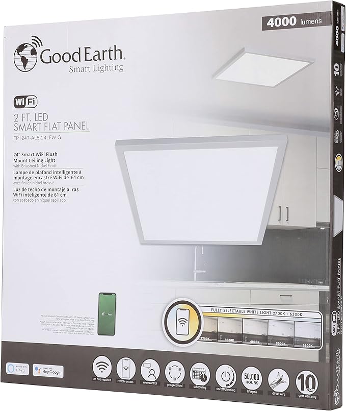 Good Earth Lighting 24in Smart Direct Wire LED Flat Panel Ceiling Light Fixture