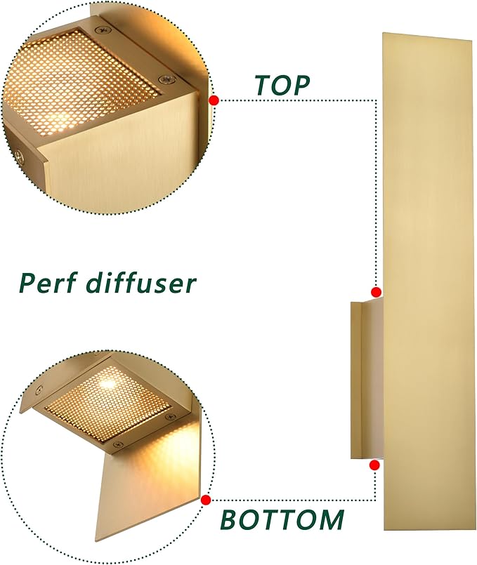 Gold Reflex Modern Wall Sconce Indoor, Minimalist Up and Down Wall Light