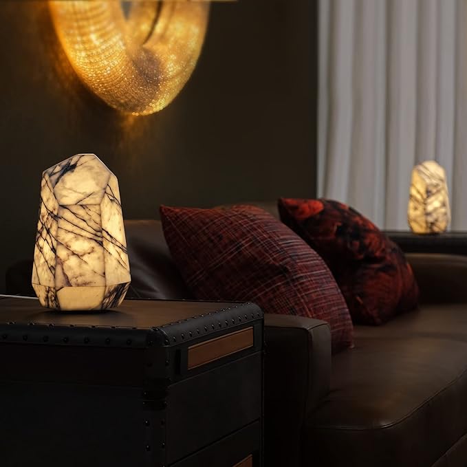 Handcrafted Real Marble Table Lamp, Stone Lamp