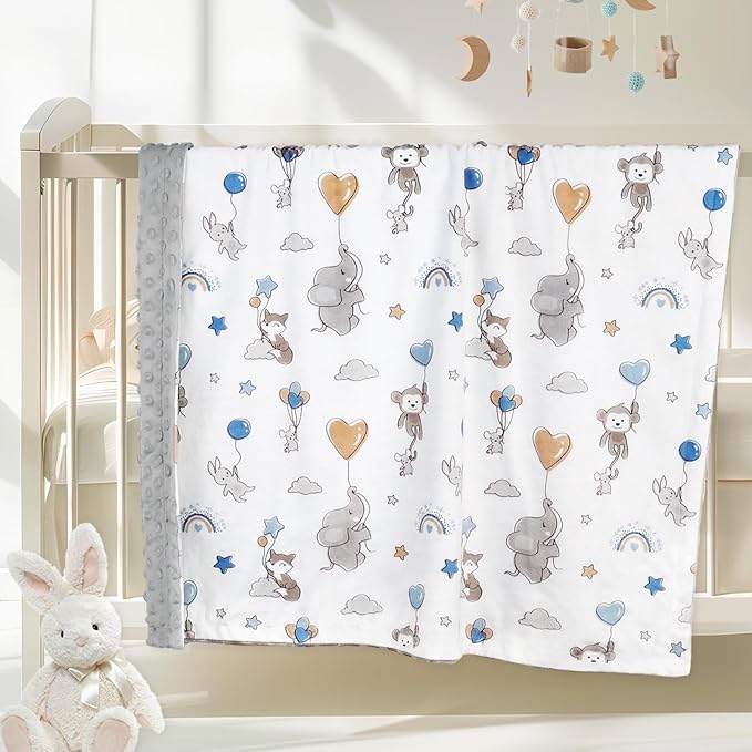 HOMRITAR Elephant Baby Blanket for Unisex, Super Soft Minky Double Layer Blankets with Soothing Raised Dots for Toddler Nursery Crib Stroller 30 x 40 Inch