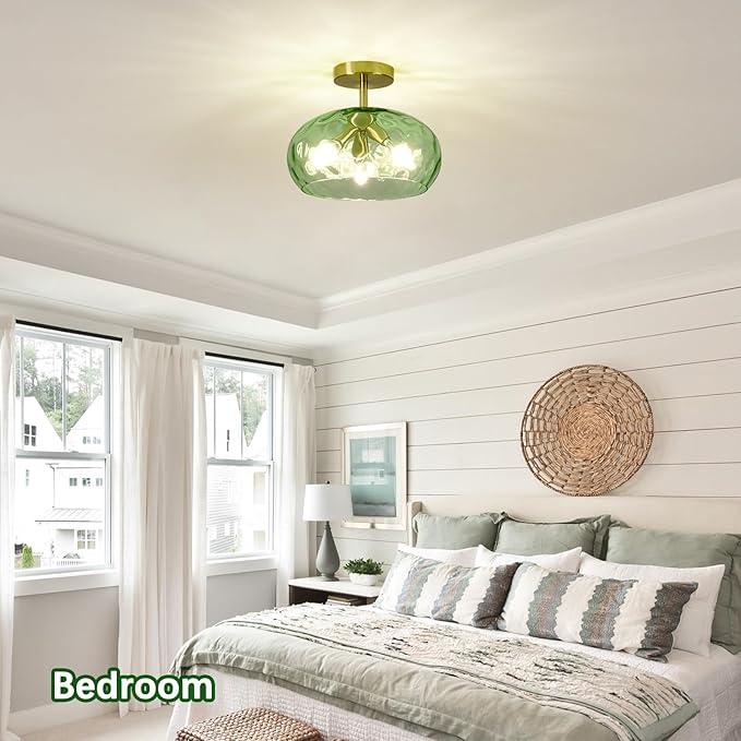 Green Glass Flush Mount Ceiling Light