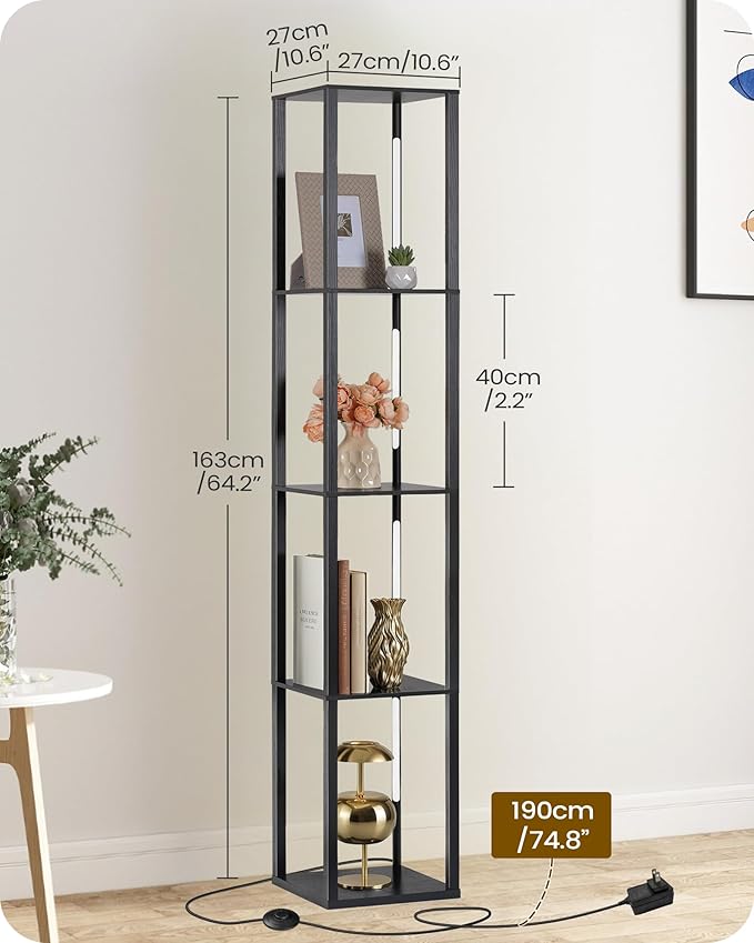 64.2" Display Shelf with Light, Modern Corner Floor Lampe with Shelves