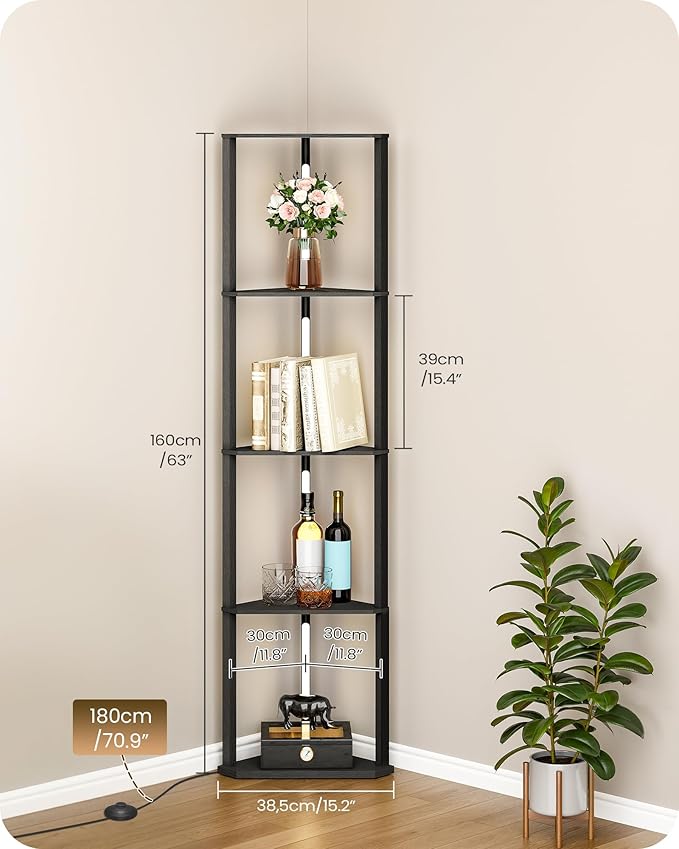 63.4” Display Shelf with Light, Modern Corner Floor Lampe with Shelves