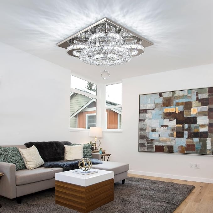 Modern Crystal Chandelier Five Rings LED Crystal Ceiling Light Flush Mount