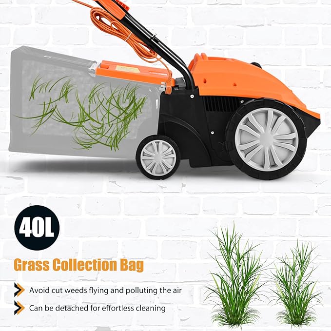 Goplus 2-in-1 Lawn Dethatcher and Scarifier, 3 Level Depth Adjustable Weeder w/ 11 Gallon Collection Bag & 2 Removable Blades, 13-Inch 12 Amp Corded Electric Scarifier for Garden & Yard