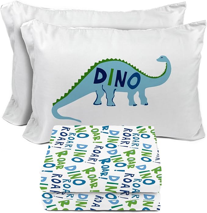 Sunny Side Up Dino Roar Full Sheet Set - 4 Piece Kids Bedding Set Includes Pillow Cover - Super Soft Dinosaur Microfiber Sheets