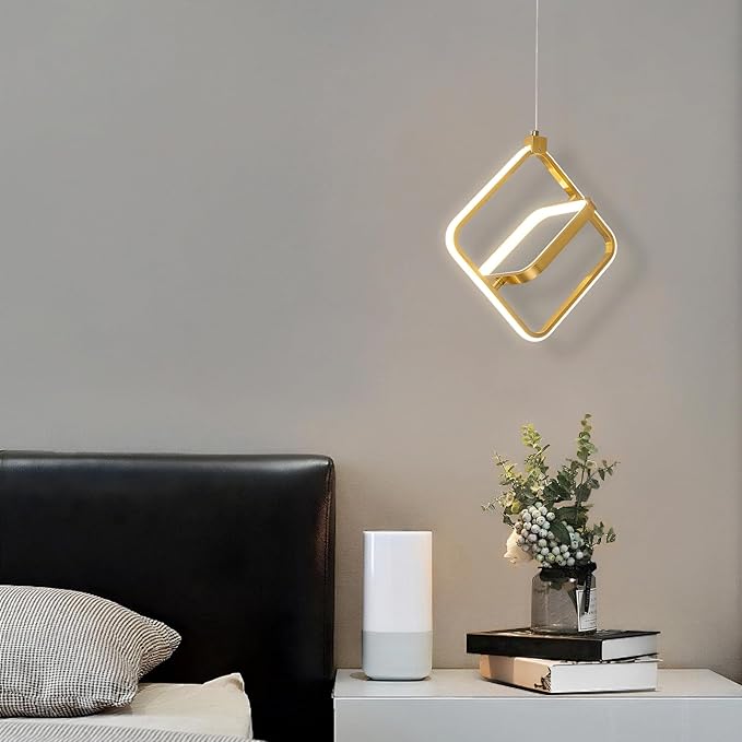 Modern LED Chandelier Gold Rectangular Pendant Light Fixtures 4000K 20W