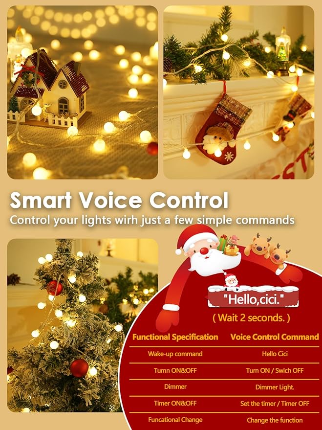 2025 New Connectable 43FT Smart Voice Controlled Christmas String Lights Indoor
