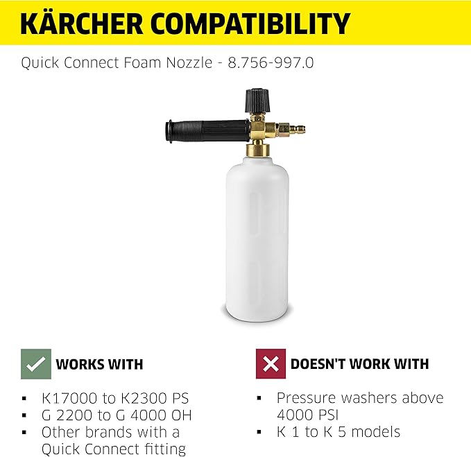 Kärcher Foam Cannon for Electric Pressure Washers up to 4000 PSI - Quick-Connect Fitting - Great for Vehicle and Car Wash