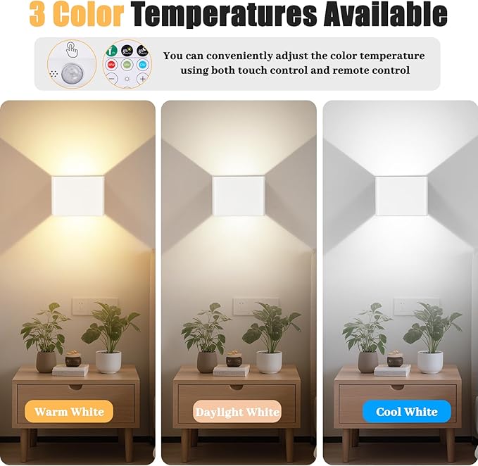 Motion Sensor Wall Light Indoor Set of 2, 6000mAh Wireless Rechargeable Battery