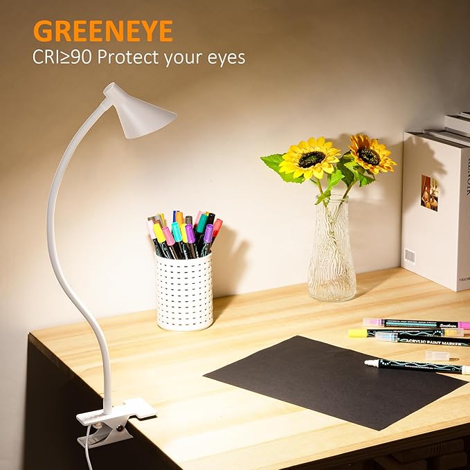 Desk Lamp Clip on Light USB Reading Light 3 Color Modes 10 Dimmable Brightness