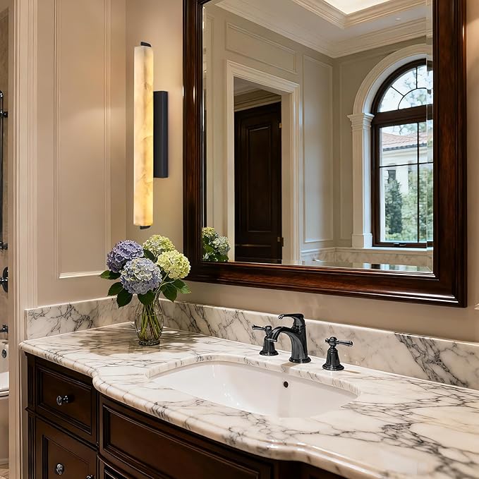 Alabaster Wall Sconce, Bronze Modern Bathroom Sconces, Indoor Wall Lighting