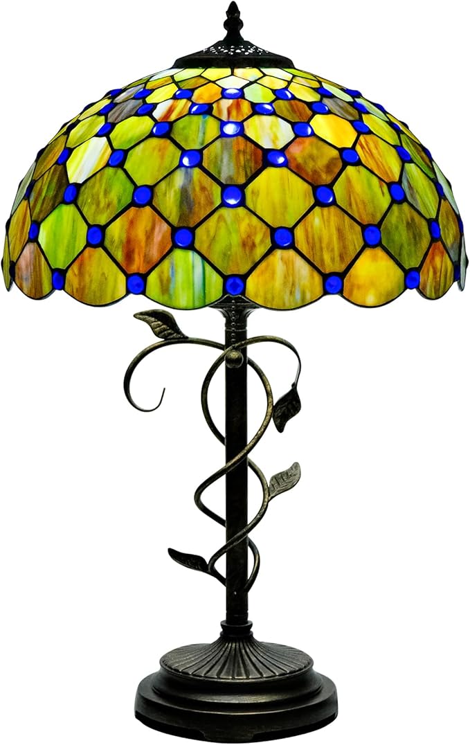 Tiffany Style Table Lamp, Stained Gradient Mable Green Glass Desk Lamp