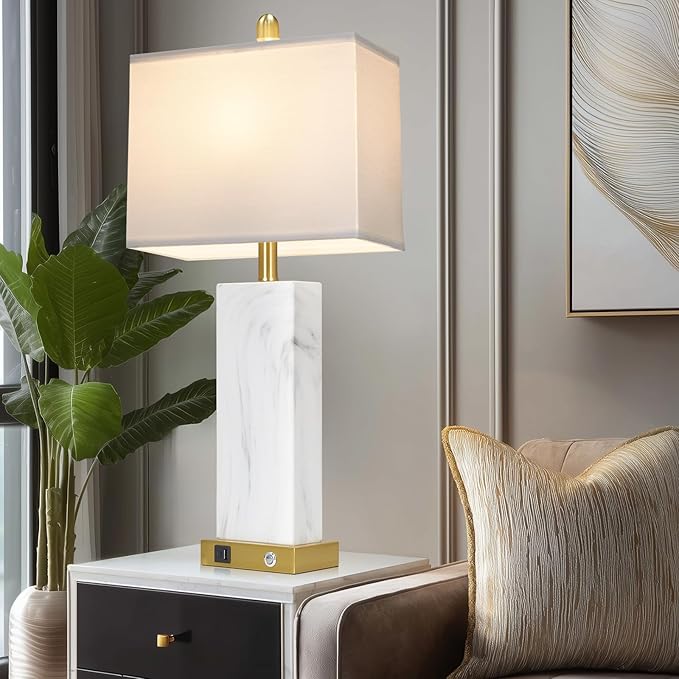 28.5" White Ceramic Lamps Set of 2, 3-Way Touch Control Bedside Table Lamp