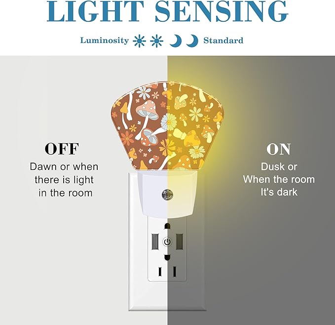 Vintage Mushrooms Night Light Plug into Wall, Boho Flowers Night Light