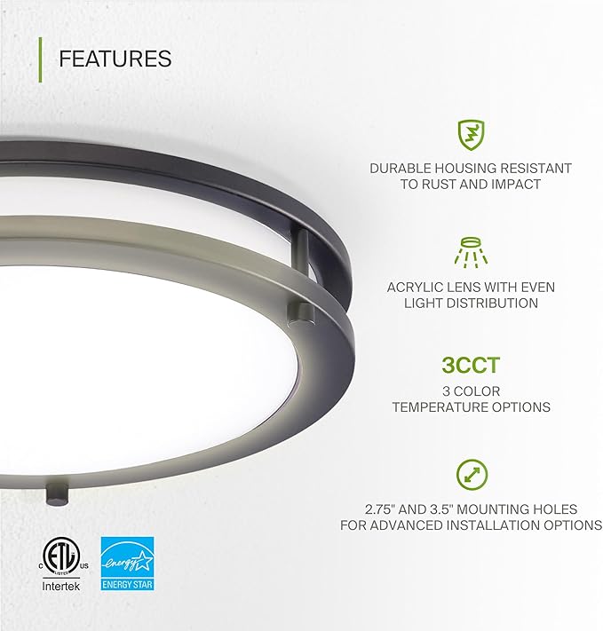 ASD LED 16" Round Flush Mount Lighting, Close to Ceiling Light Fixture | 3CCT