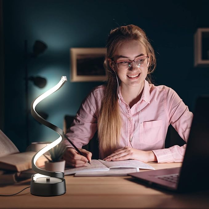 NUÜR Classic Spiral LED Table Lamp Black, Dimmable Metallic Bedside Lamp