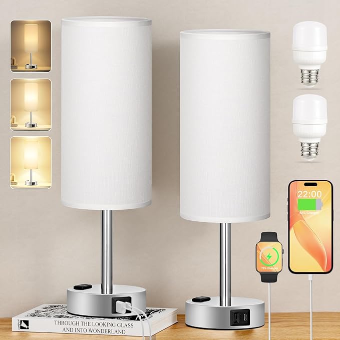 White Touch Nightstand Lamps Set