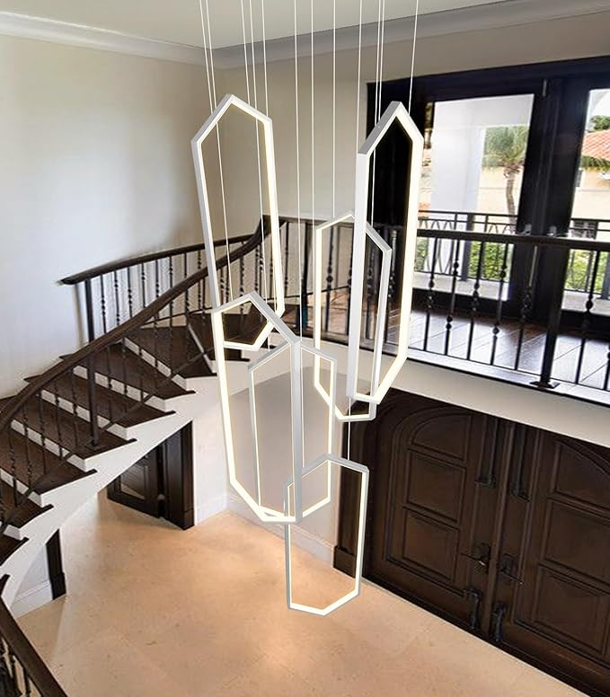 6 Rings Modern Chandelier LED Dimmable Long Large High Ceiling Chandelier