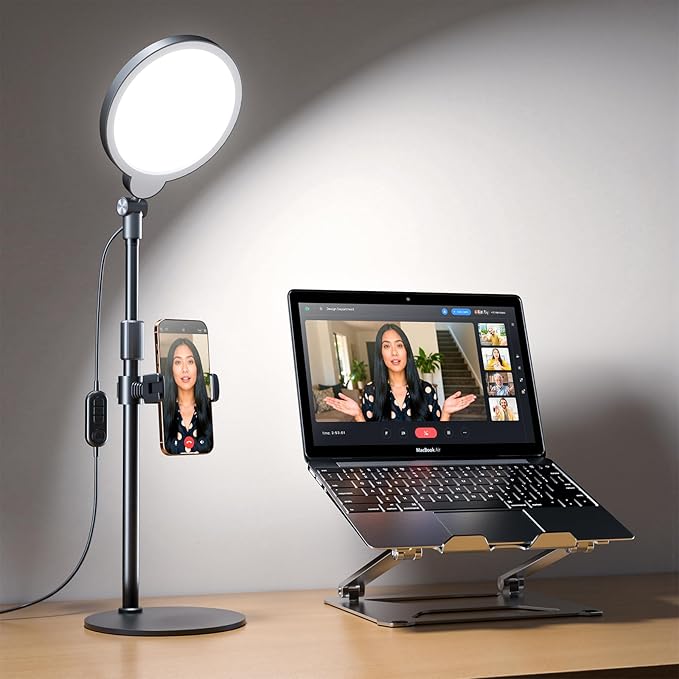 7" Ring Light with Stand for Desk, 3000K-6500K, 30 Lighting Modes for Video