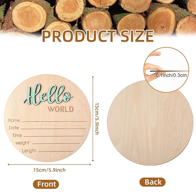 Baby Announcement Sign, 5.9 Inch Wooden Hello World Newborn Signs, Birth Announcement Sign, Baby Shower Hospital Nursery for Newborn Boys and Girls (Spark Green)