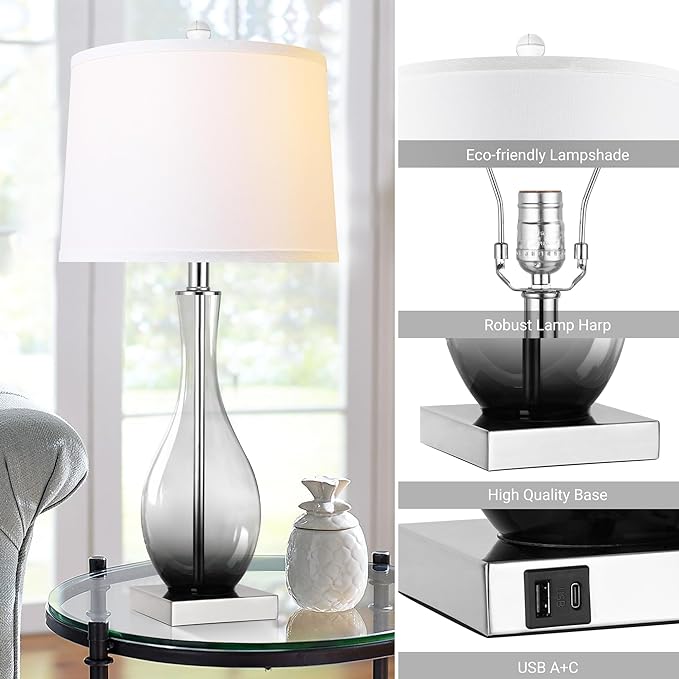Table Lamps Set of 2 with Touch Control, 3-Way Dimmable Modern Glass table lamp