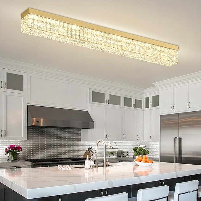 L48 Rectangular Chandelier Flush Mount Rectangle Chandelier Modern K9 Crystal