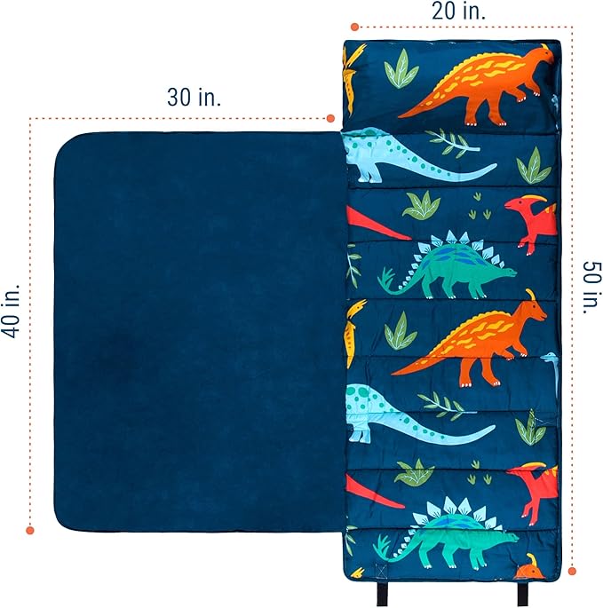 Wildkin Kids Microfiber Nap Mat – Soft Sleep Mat with Pillow, Ideal for School & Travel - Jurassic Dinosaurs